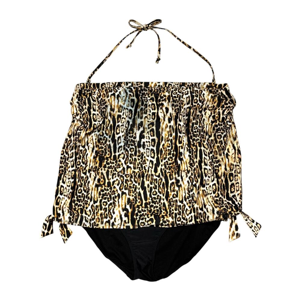 Jaclyn Smith One Piece Halter Swimsuit Black Leopard 18